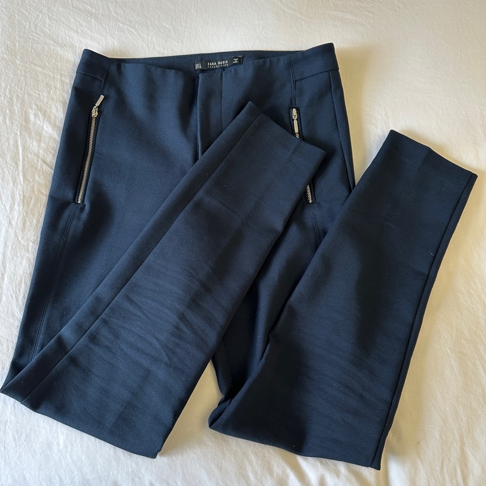 Dark Blue Zara Trousers with Zipper Pockets